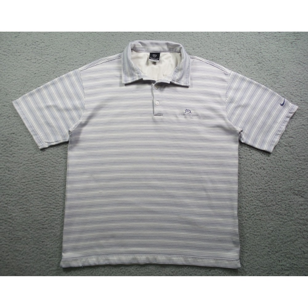Vintage Nike Golf Shirt Mens Size L White Striped Polo Short Sleeve Sphere‎ Dry